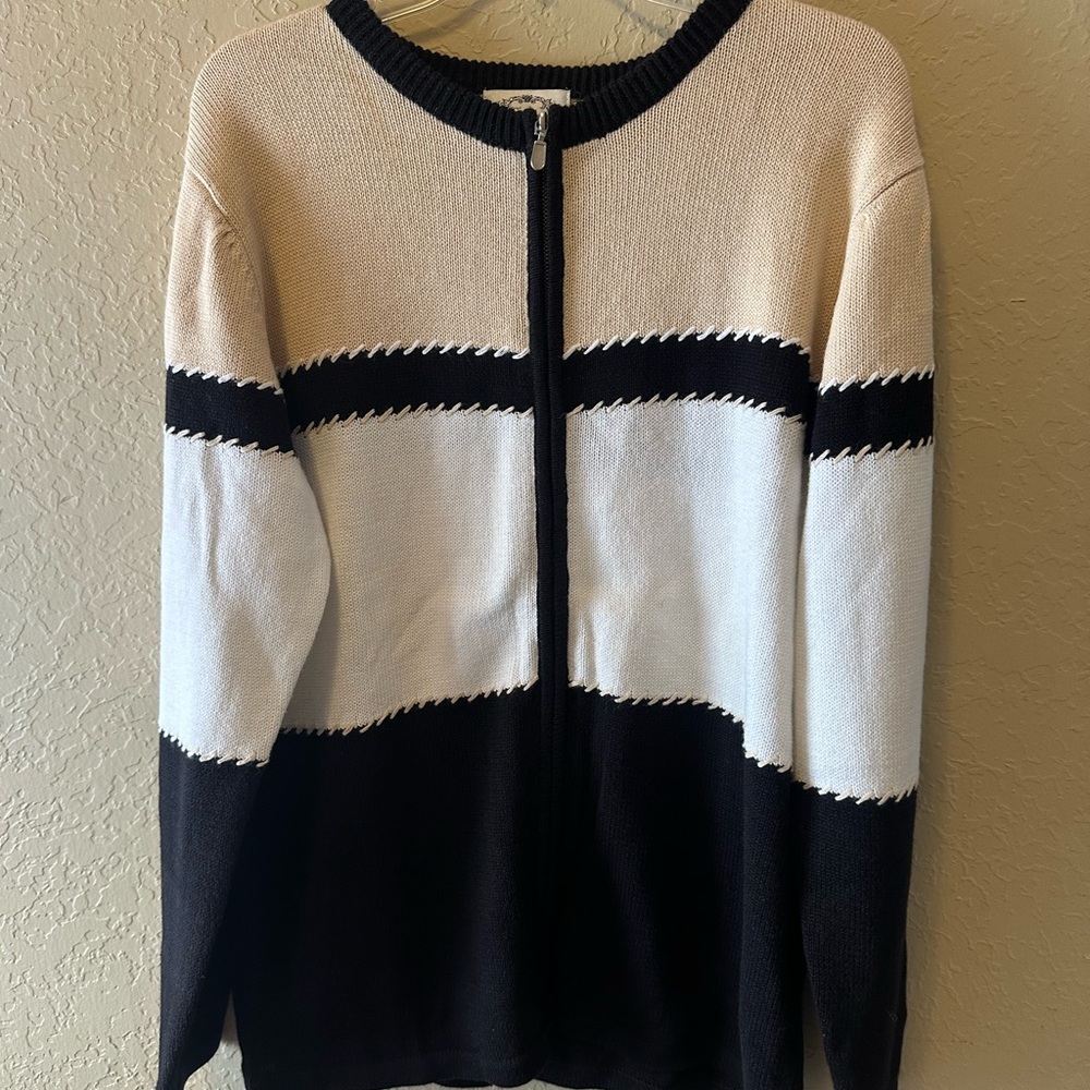 Stitches In Time Colorblock Women's Sweater - Black, White, Cream Sz L New